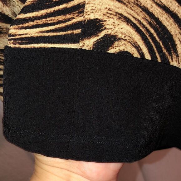 MK S Leopard Print Black Ivory Tan Long Sleeve Back Zip Jersey Shift Dress - Picture 6 of 14